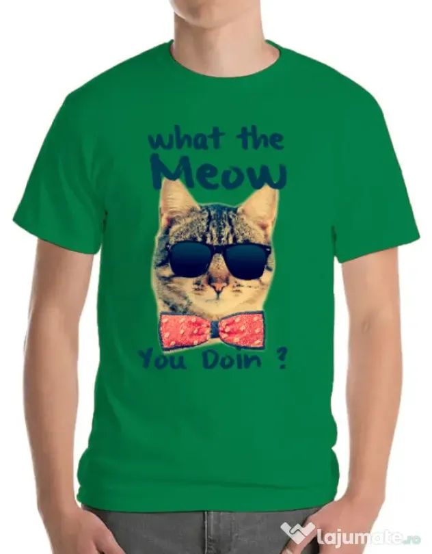 Tricou ADLER barbat What the meow Verde mediu