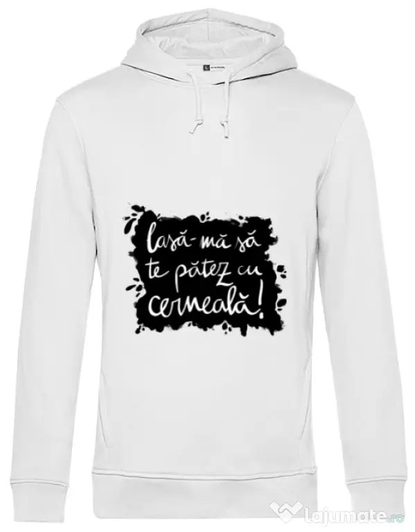 Hoodie barbat cu gluga Te patez cu cerneala Alb