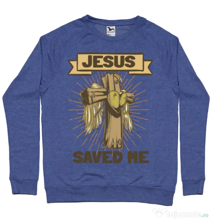 Bluza ADLER barbat Jesus Saved Me Albastru melanj