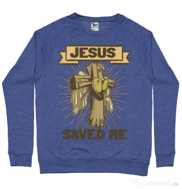 Bluza ADLER barbat Jesus Saved Me Albastru melanj
