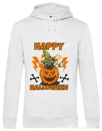 Hoodie barbat cu gluga Halloween Pug Alb