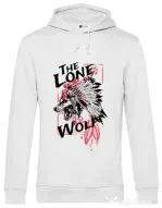 Hoodie barbat cu gluga The lone wolf Alb