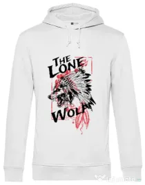 Hoodie barbat cu gluga The lone wolf Alb