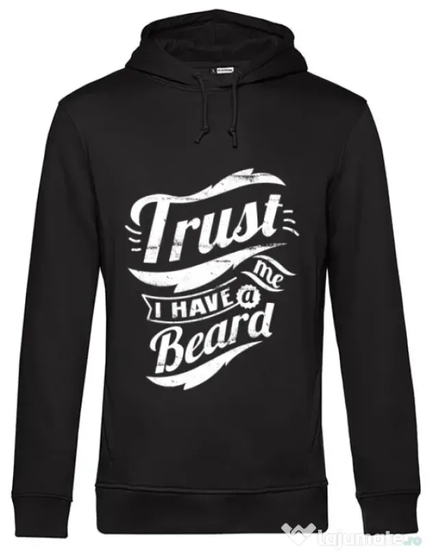 Hoodie barbat cu gluga Trust me, I have a beard Negru
