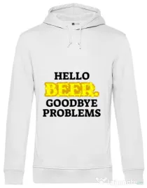 Hoodie barbat cu gluga Hello beer Alb