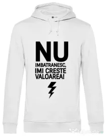 Hoodie barbat cu gluga Nu imbatranesc Alb
