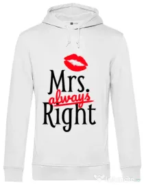Hoodie barbat cu gluga Mrs always right Alb