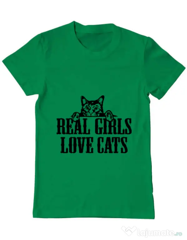 Tricou ADLER barbat Real girls love cats Verde mediu