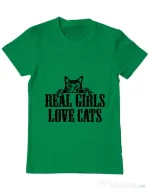 Tricou ADLER barbat Real girls love cats Verde mediu