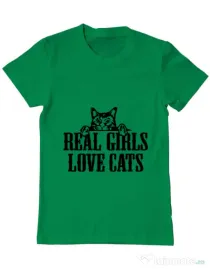 Tricou ADLER barbat Real girls love cats Verde mediu