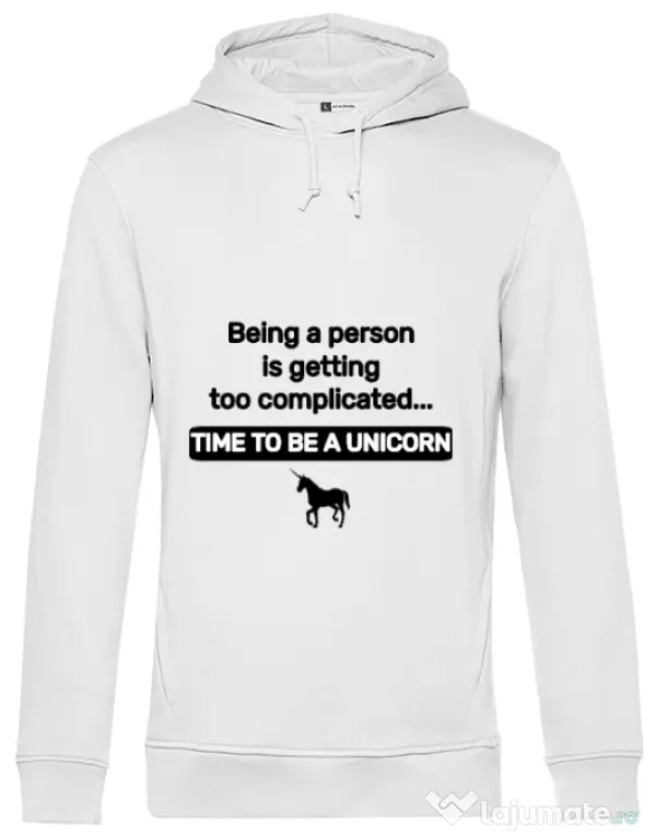 Hoodie barbat cu gluga Time to be a unicorn Alb
