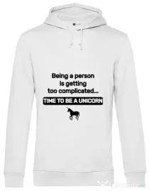 Hoodie barbat cu gluga Time to be a unicorn Alb