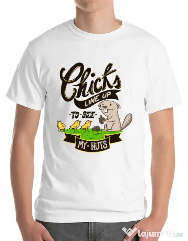 Tricou ADLER barbat See my nuts Alb