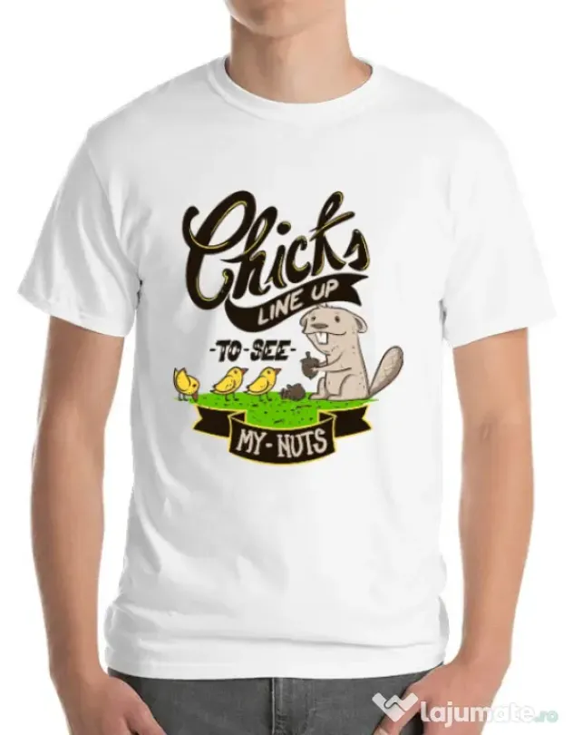 Tricou ADLER barbat See my nuts Alb