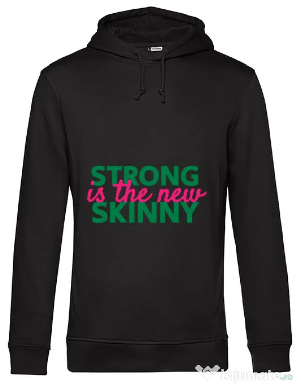 Hoodie barbat cu gluga Strong is the new skinny Negru