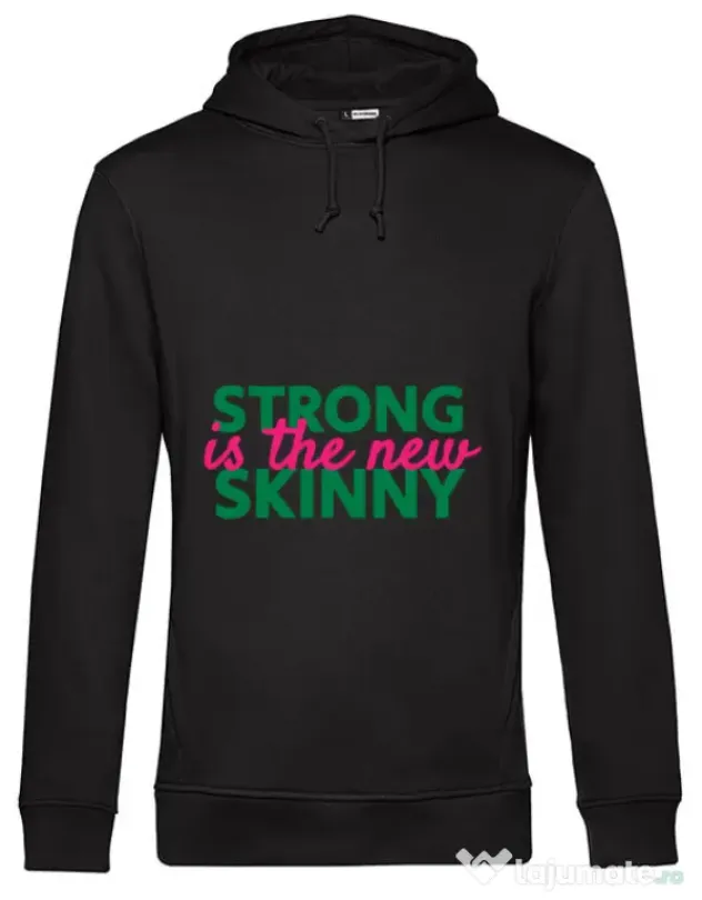 Hoodie barbat cu gluga Strong is the new skinny Negru