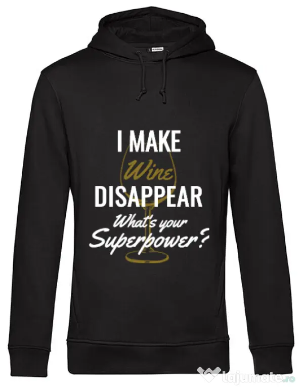 Hoodie barbat cu gluga I make wine disappear Negru