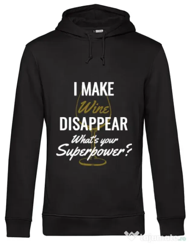 Hoodie barbat cu gluga I make wine disappear Negru