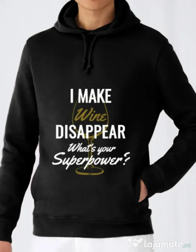 Hoodie barbat cu gluga I make wine disappear Negru