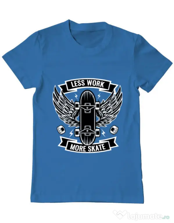 Tricou ADLER barbat Less work more skate Albastru azuriu