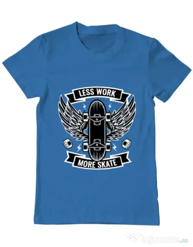Tricou ADLER barbat Less work more skate Albastru azuriu