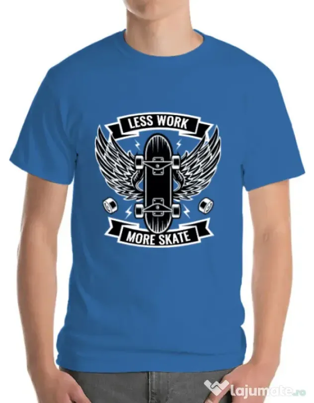 Tricou ADLER barbat Less work more skate Albastru azuriu