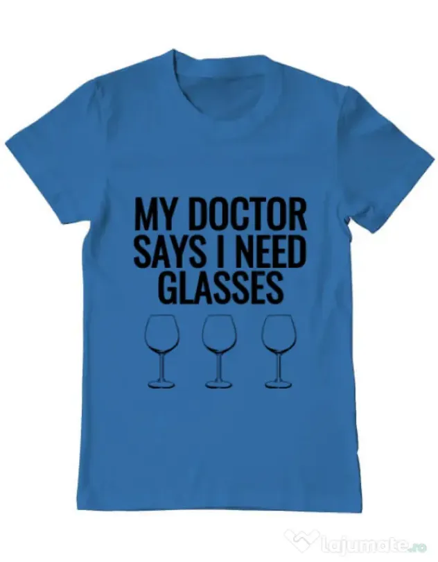 Tricou ADLER barbat I need glasses Albastru azuriu