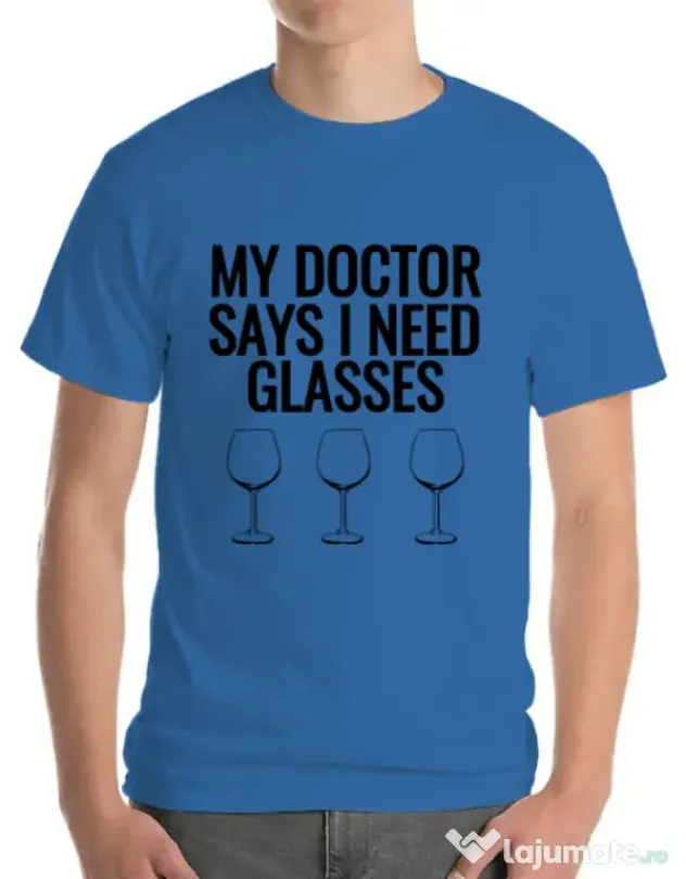 Tricou ADLER barbat I need glasses Albastru azuriu