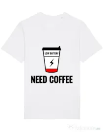 Tricou STANLEY STELLA barbat Need coffee Alb