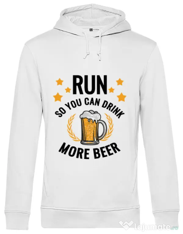 Hoodie barbat cu gluga Drinking more beer Alb