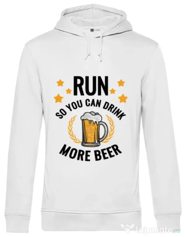 Hoodie barbat cu gluga Drinking more beer Alb