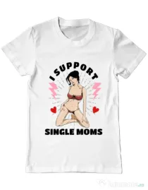 Tricou ADLER barbat I Support Single Moms Alb
