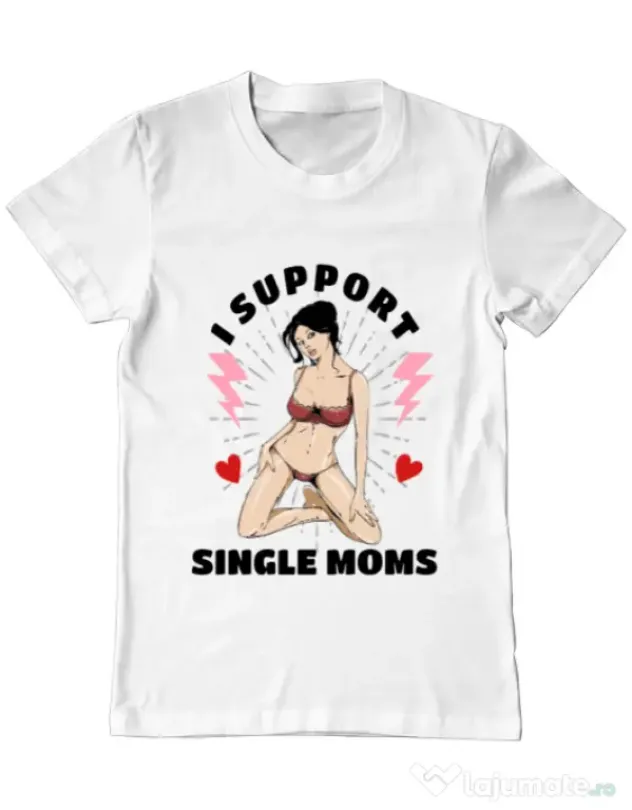 Tricou ADLER barbat I Support Single Moms Alb