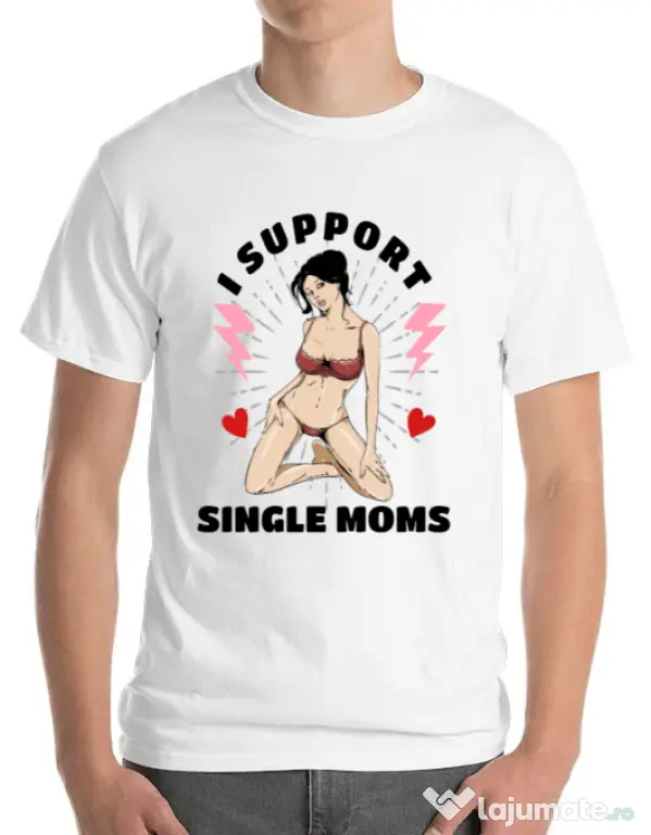 Tricou ADLER barbat I Support Single Moms Alb