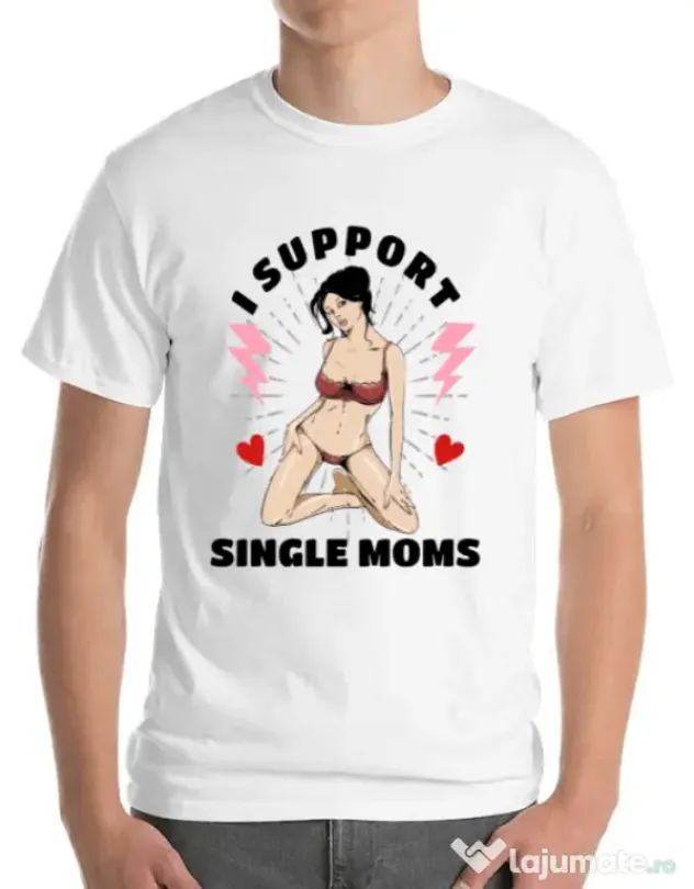Tricou ADLER barbat I Support Single Moms Alb
