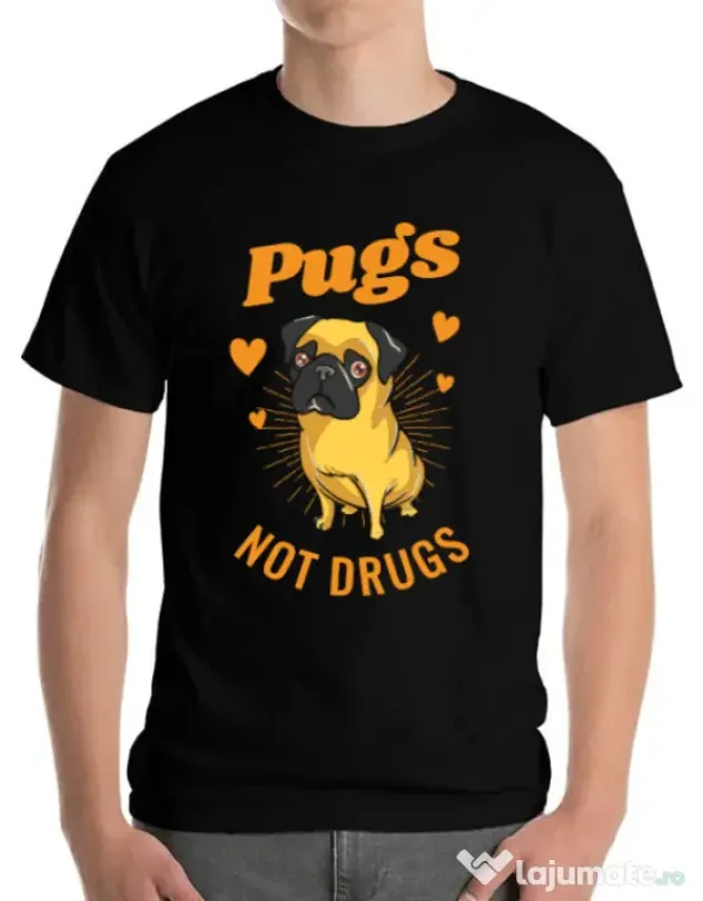 Tricou ADLER barbat Pugs not drugs Negru