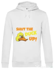 Hoodie barbat cu gluga Shut the duck up Alb