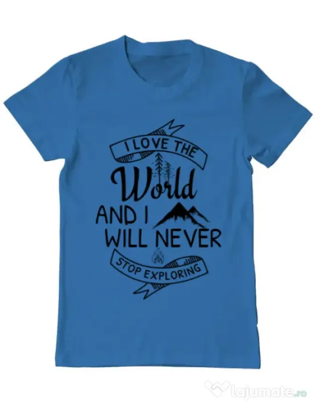 Tricou ADLER barbat I love the world Albastru azuriu