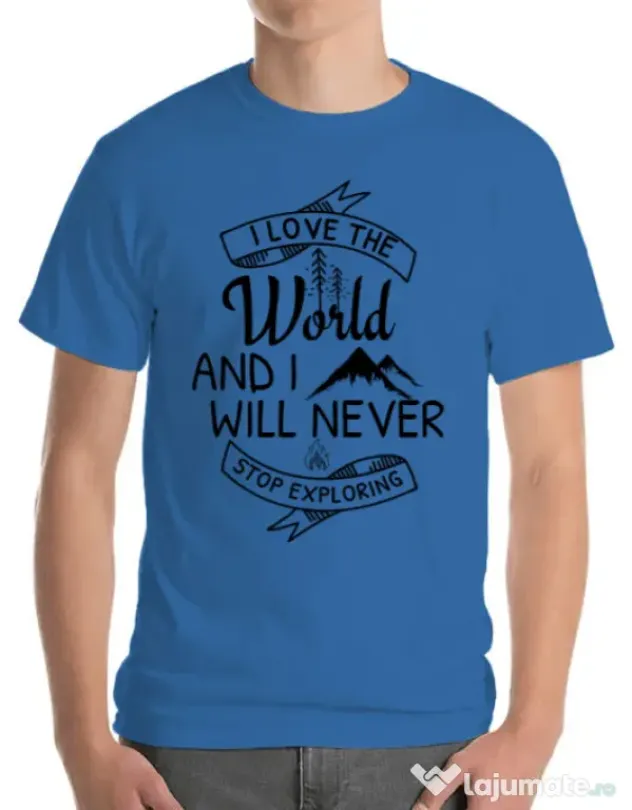 Tricou ADLER barbat I love the world Albastru azuriu
