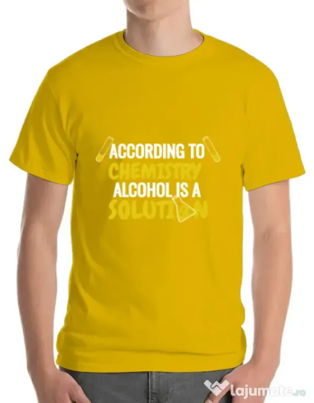Tricou ADLER barbat Alcohol is a solution Galben