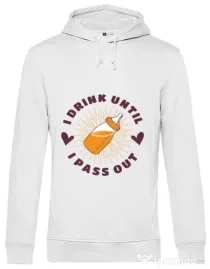 Hoodie barbat cu gluga I drink until I pass out Alb