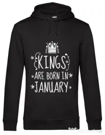 Hoodie barbat cu gluga Kings are born in january Negru