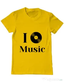 Tricou ADLER barbat I love music Galben
