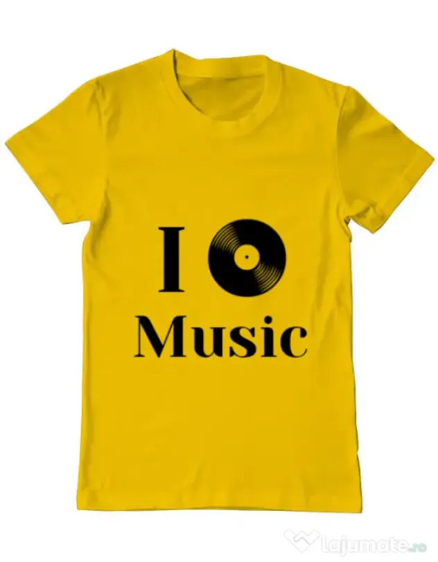 Tricou ADLER barbat I love music Galben