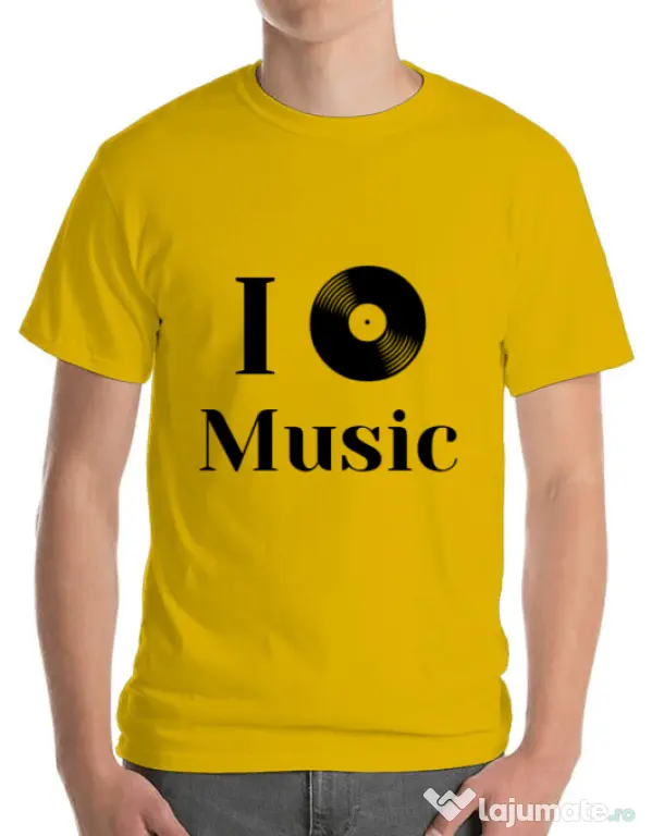 Tricou ADLER barbat I love music Galben
