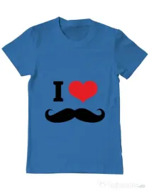 Tricou ADLER barbat I love moustaches Albastru azuriu