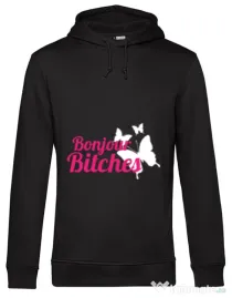 Hoodie barbat cu gluga Bonjour bitches Negru