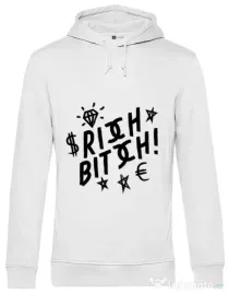 Hoodie barbat cu gluga Rich bitch Alb