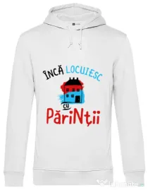 Hoodie barbat cu gluga Inca locuiesc cu parintii Alb