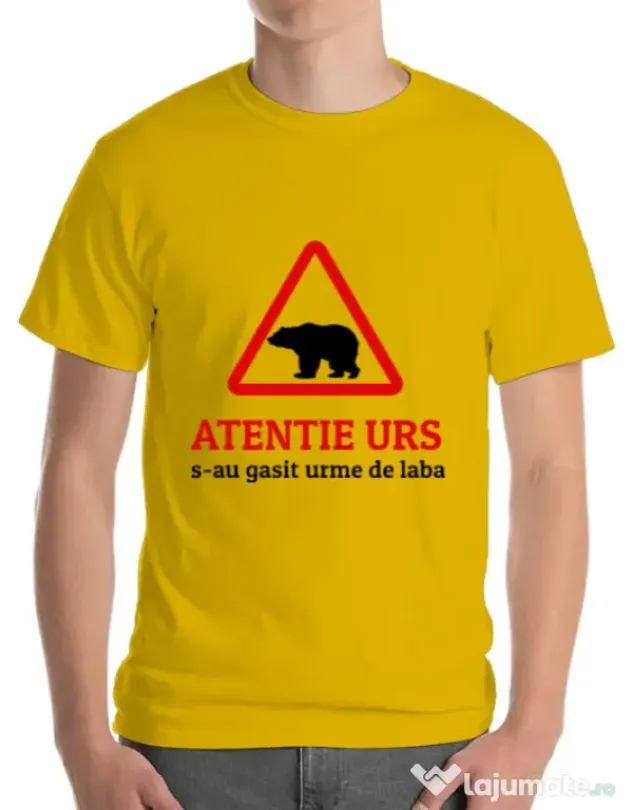 Tricou ADLER barbat Atentie urs Galben